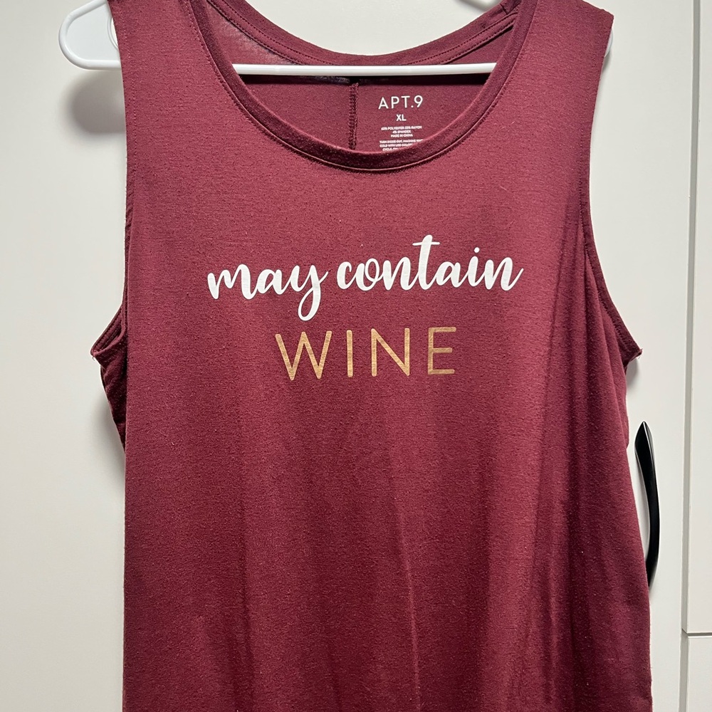 Apt. 9 Burgundy Graphic Tank Top with 'may contain WINE'